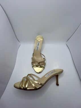 Jimmy Choo Metallic Gold Strappy Slide Heels
